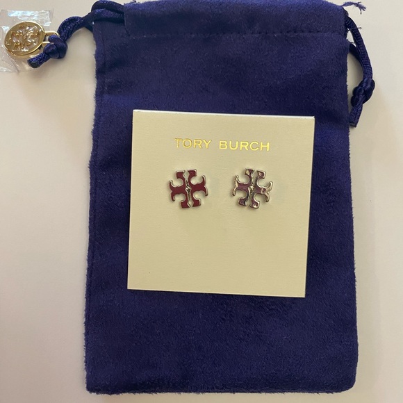 Tory Burch silver logo square stud earrings - Picture 2 of 7